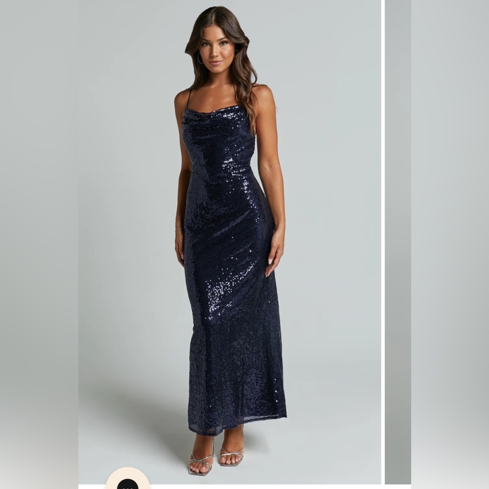 Showpo Strapless Navy Sequin Dress